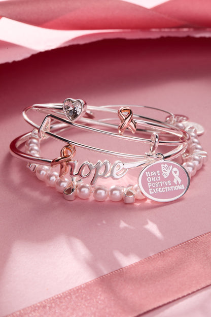 HOPE Breast Cancer Awareness Charm Bangle Set of 2