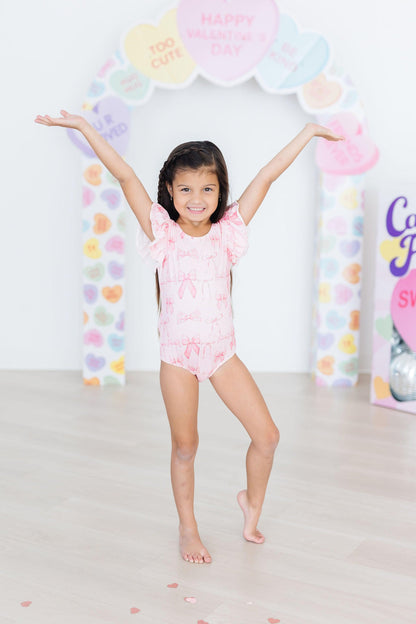 Mila & Rose Blushing Bows short-sleeve Flutter Leotard, additional product view 2
