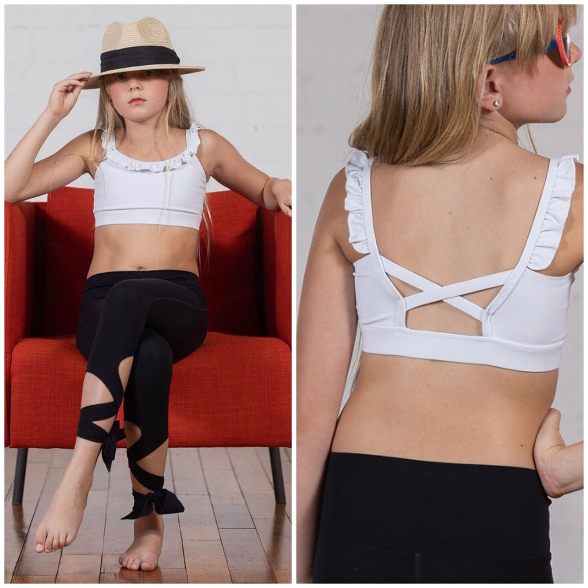 Phoenix White Ruffle Top girls dance top front view