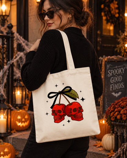 Halloween Skull Tote | Cherry Skull Canvas Bag