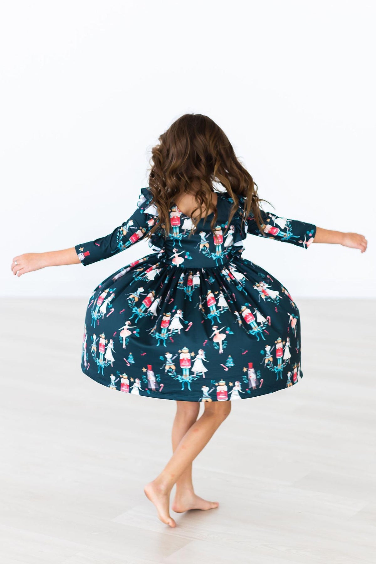 Mila & Rose Christmas Ballet 3/4-sleeve Ruffle Twirl Dress, additional product view 3