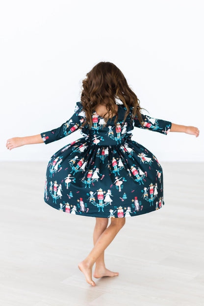 Mila & Rose Christmas Ballet 3/4-sleeve Ruffle Twirl Dress, additional product view 3