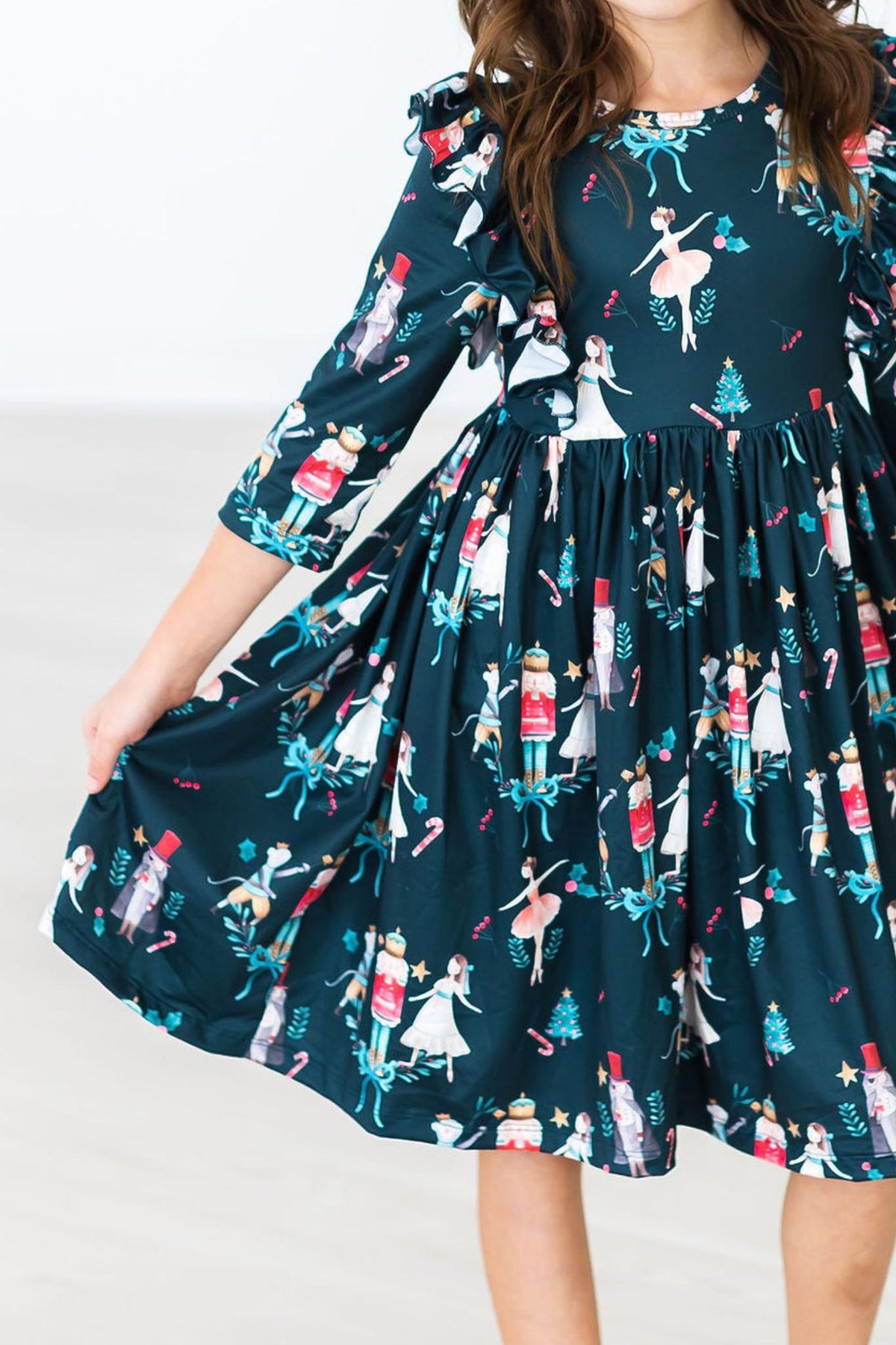 Mila & Rose Christmas Ballet 3/4-sleeve Ruffle Twirl Dress, additional product view 4