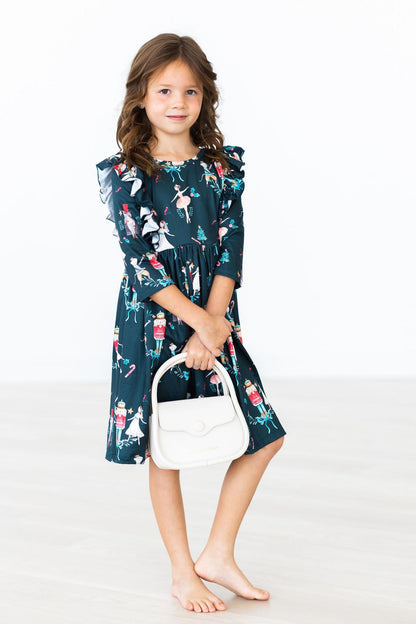 Mila & Rose Christmas Ballet 3/4-sleeve Ruffle Twirl Dress, additional product view 5