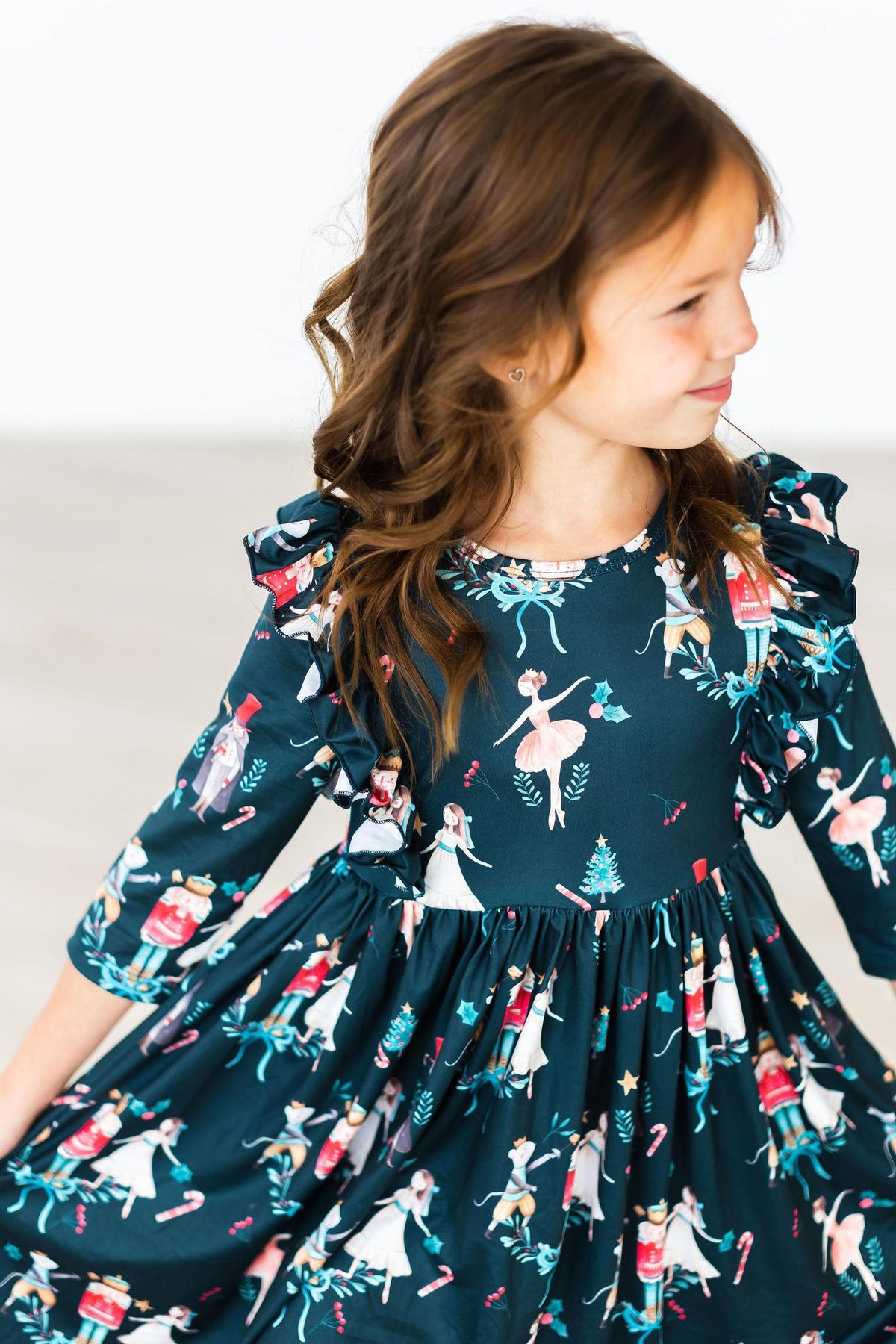 Mila & Rose Christmas Ballet 3/4-sleeve Ruffle Twirl Dress, featured product view