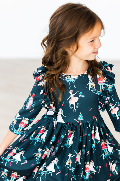 Mila & Rose Christmas Ballet 3/4-sleeve Ruffle Twirl Dress, featured product view