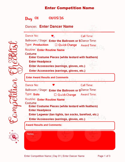 Competition Checklist (Printable)