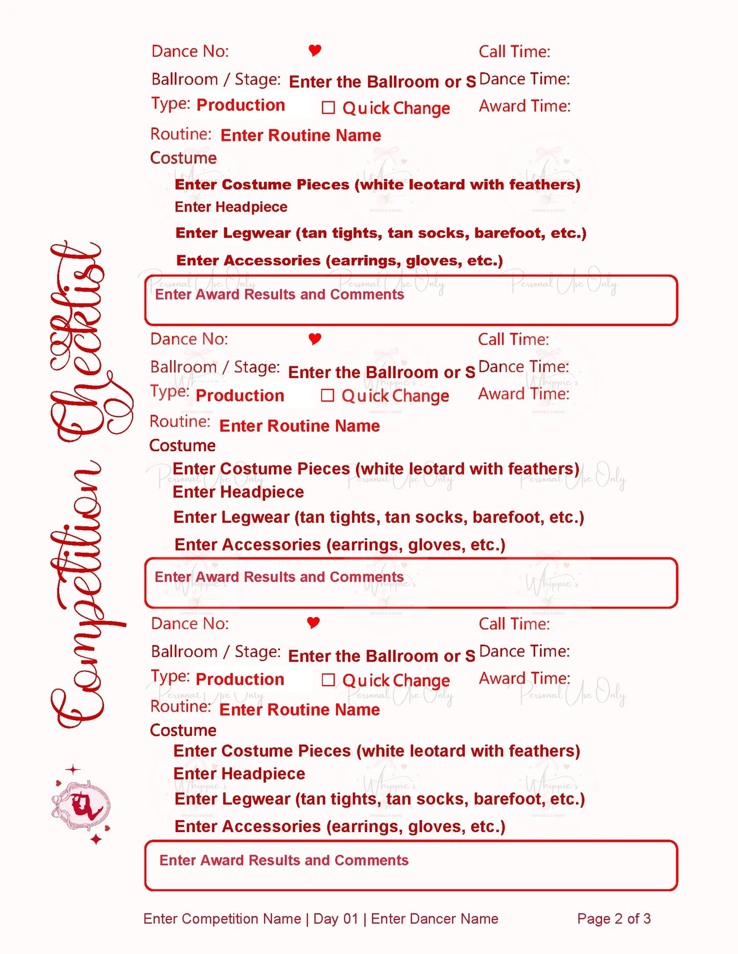 Competition Checklist (Printable)
