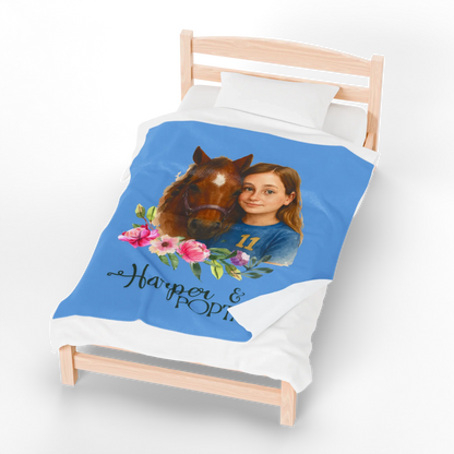 Owner & Pet Portrait Velveteen Plush Personalized Blanket