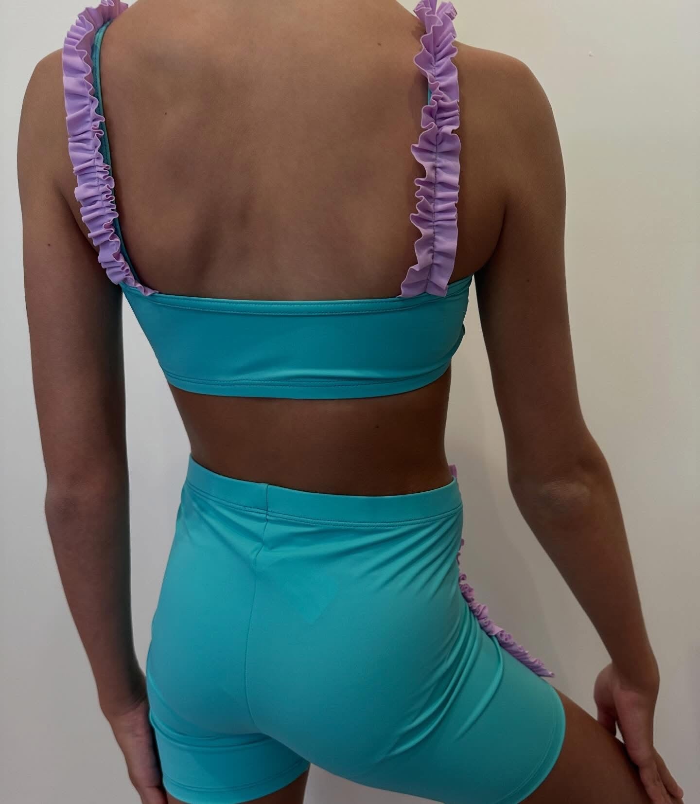 Custom Made Mint & Lilac Ruffle Girls Dancewear Short Set
