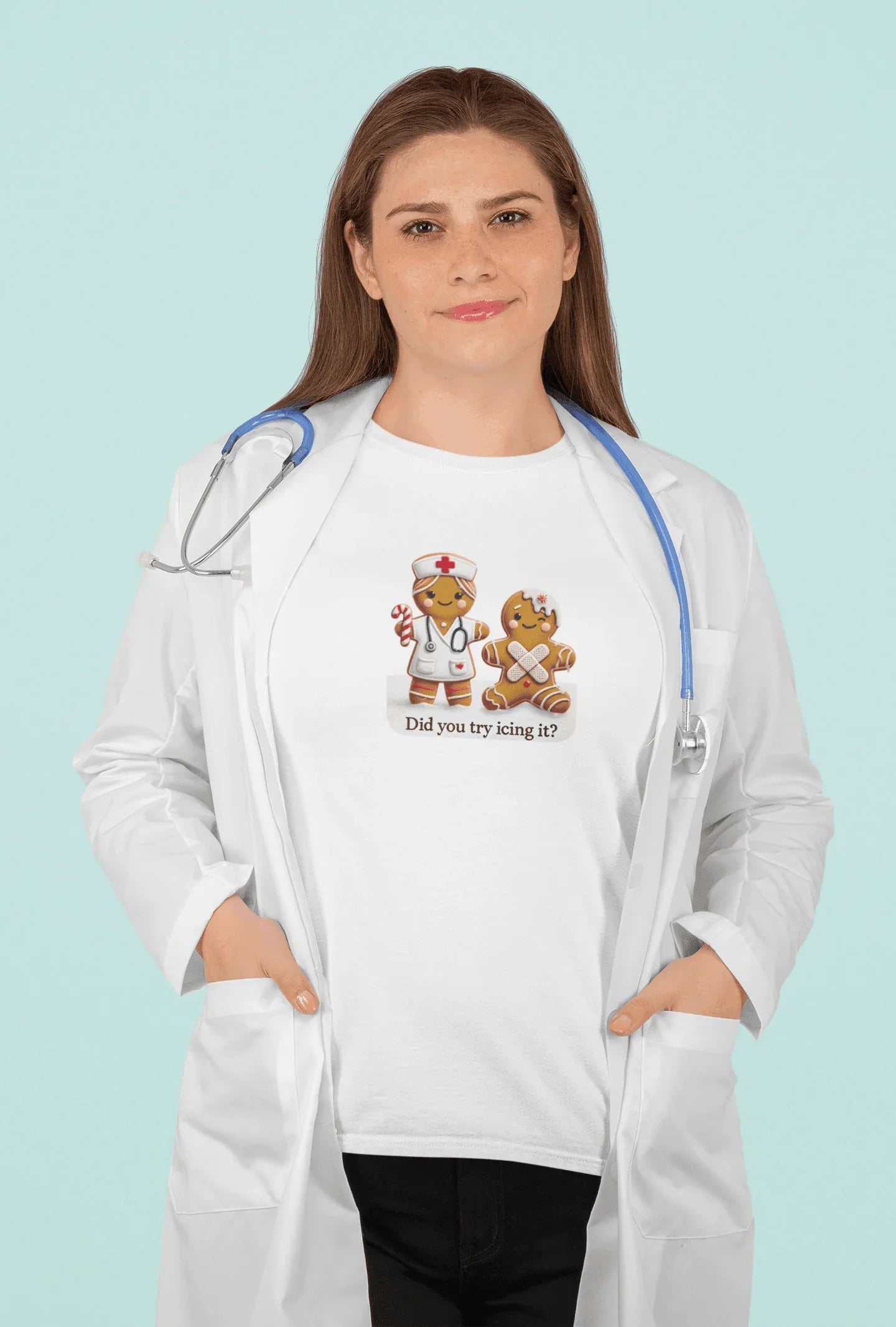 🍪🩹 "Did You Try Icing It?" 👩‍⚕️🎄 - Women's Softstyle Tee - Whippie's