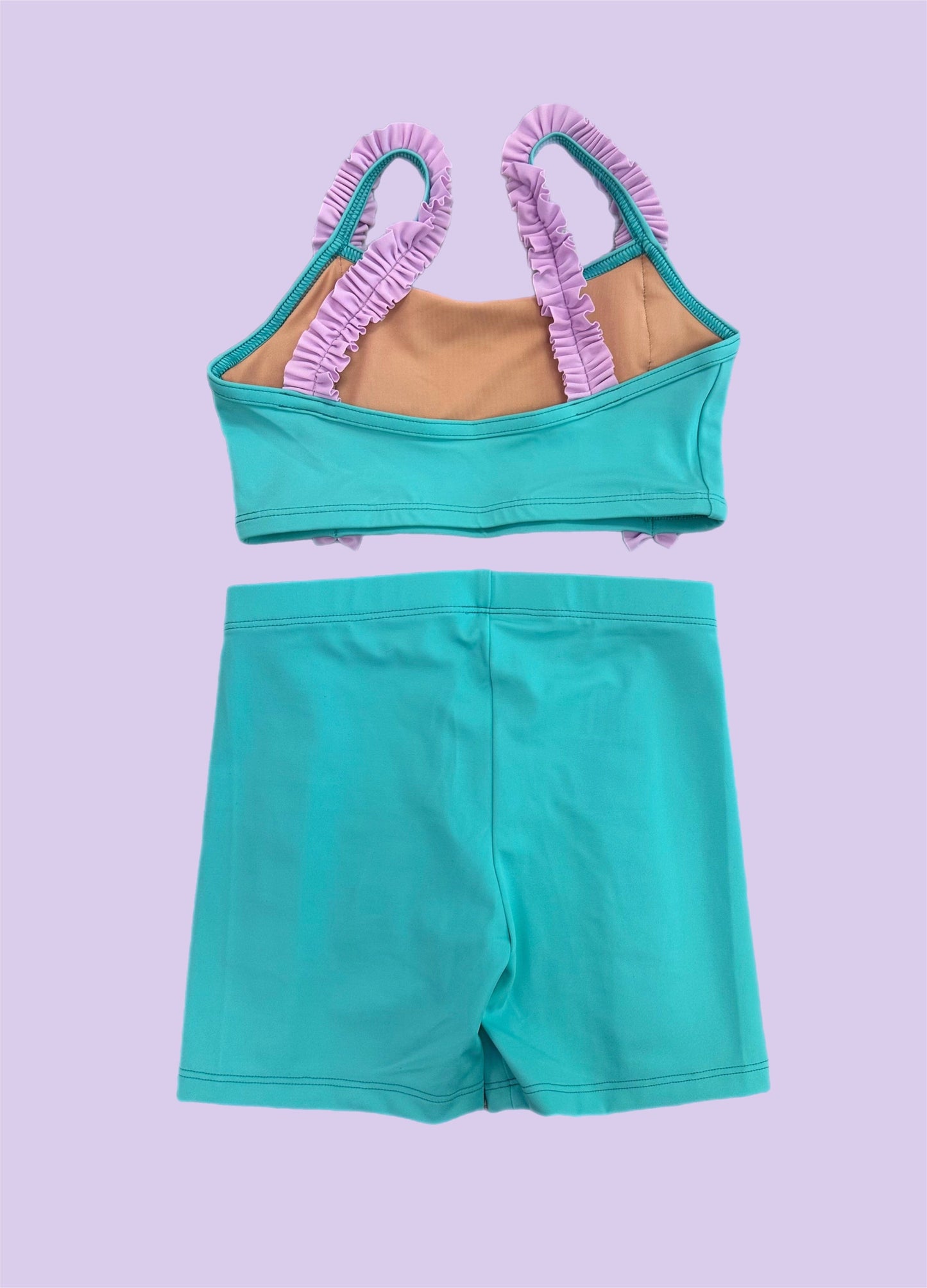 Custom Made Mint & Lilac Ruffle Girls Dancewear Short Set