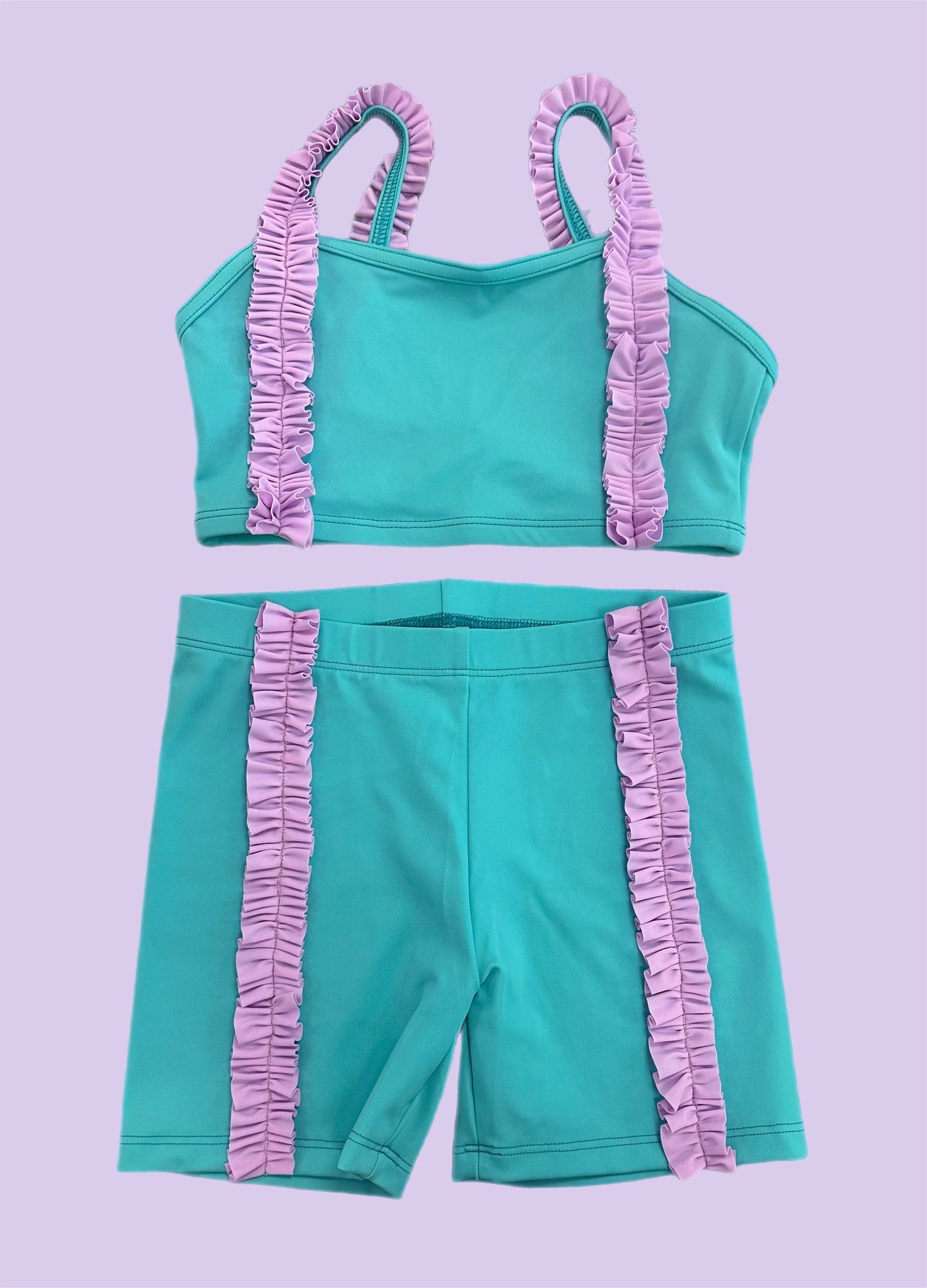 Custom Made Mint & Lilac Ruffle Girls Dancewear Short Set