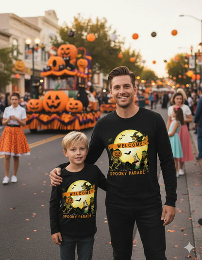 Welcome to The Spooky Parade Youth Long Sleeve Tee - Classic Halloween Fun