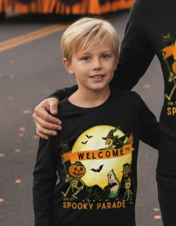 Welcome to The Spooky Parade Youth Long Sleeve Tee - Classic Halloween Fun