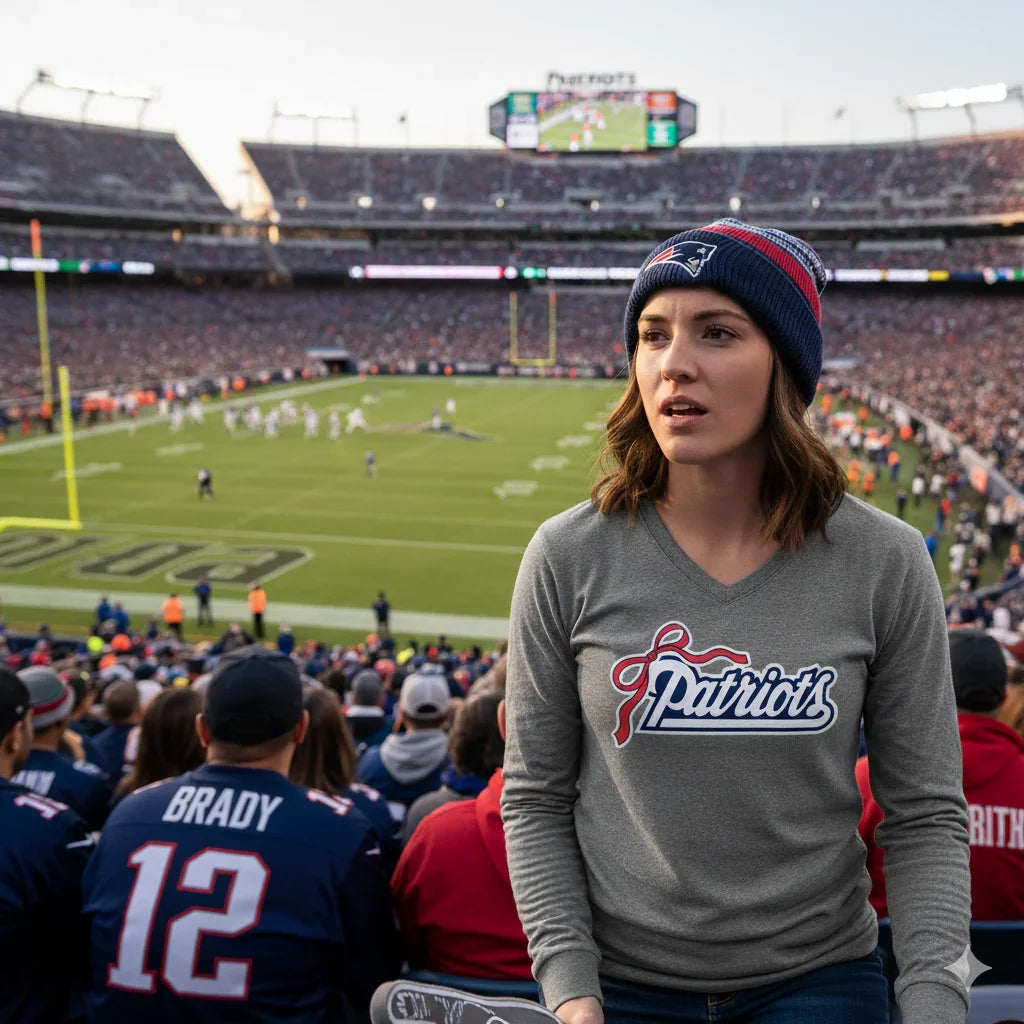 Patriots Tee with Bow Long Sleeve V-Neck