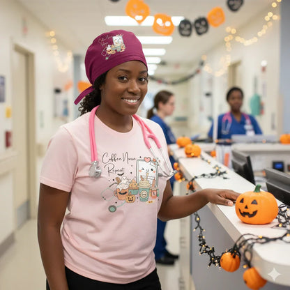 Coffee, Nurse, Repeat: Halloween Scrub Cap - Tired Nurse Edition