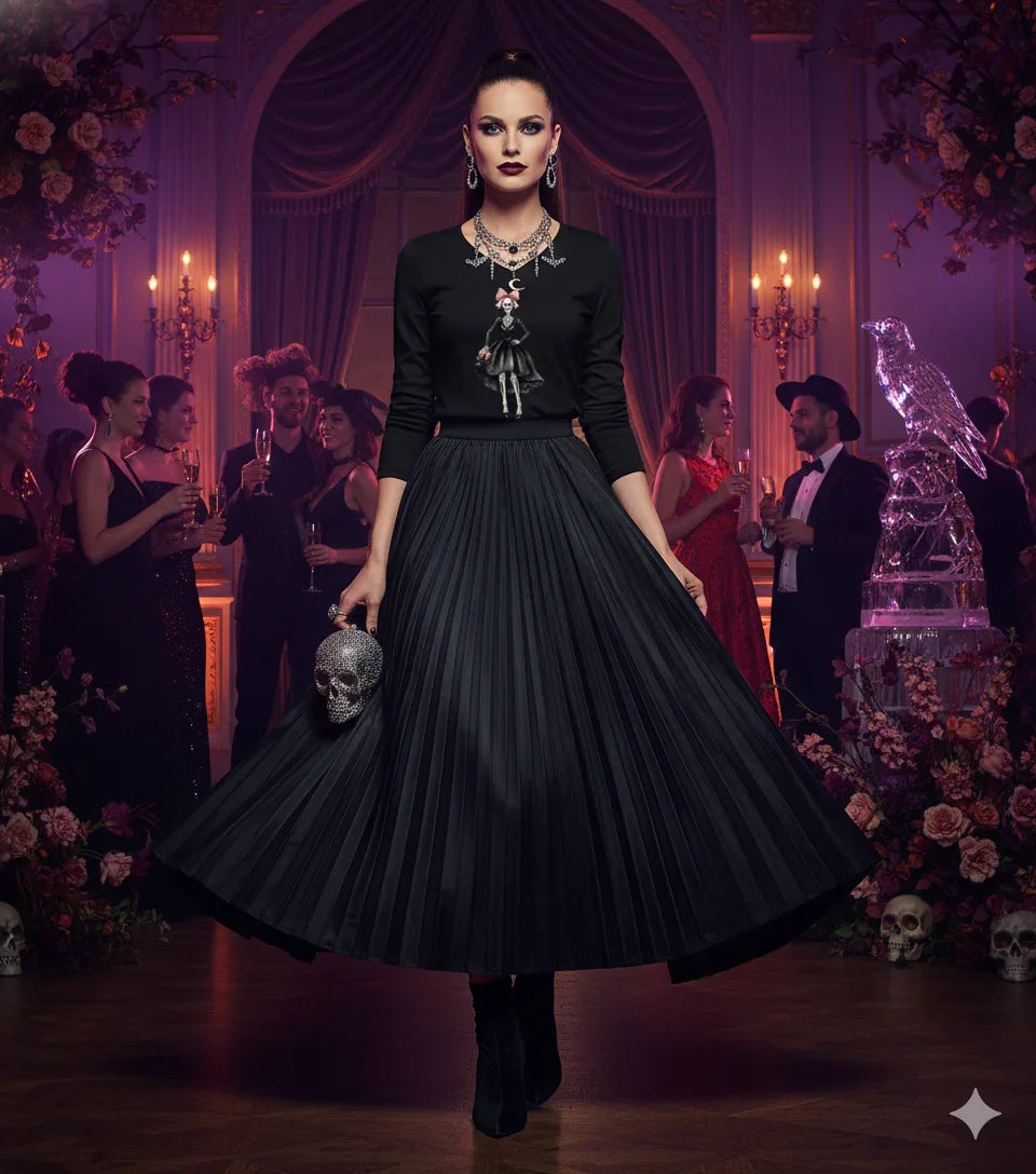 Skeleton Fashionista V-Neck Ladies Long Sleeve T-shirt