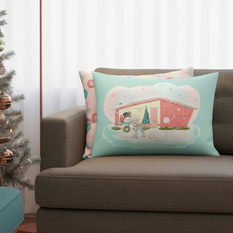 Mid-Century Christmas House Pillow Cover