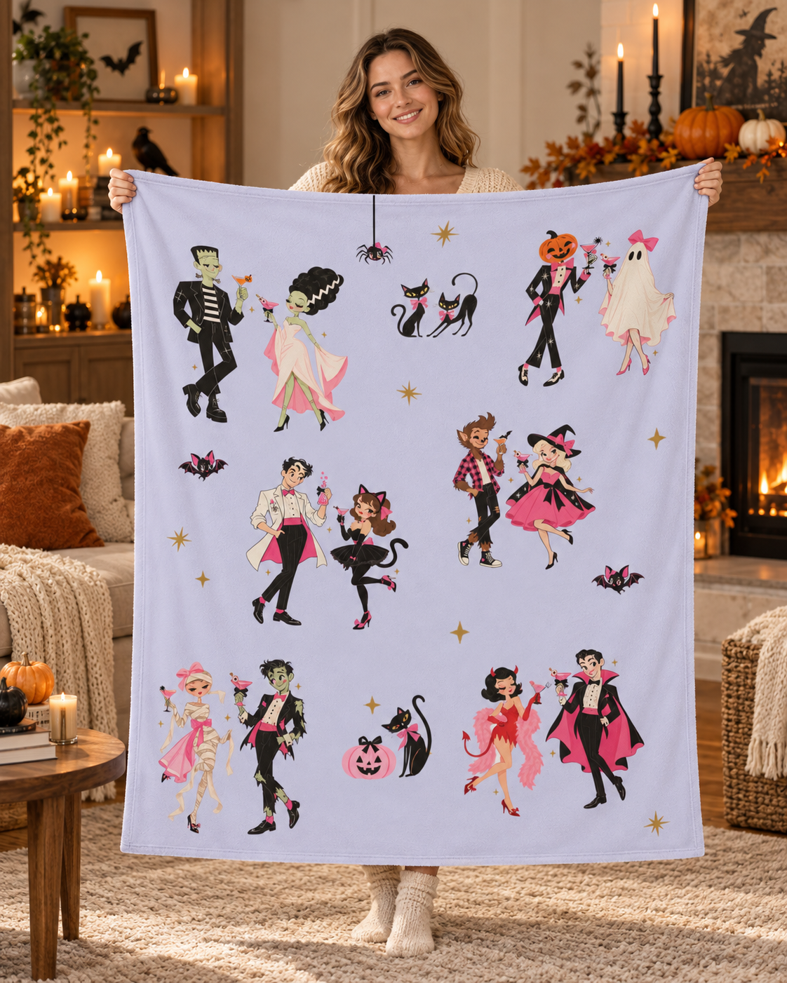 Retro Halloween Blanket | Pink Cocktail Party Throw