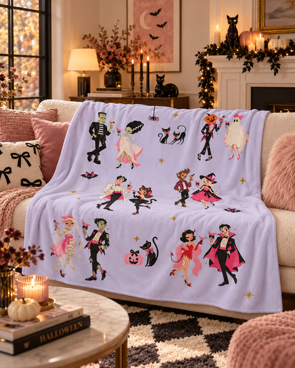 Retro Halloween Blanket | Pink Cocktail Party Throw
