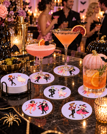 Halloween Coaster Set | Retro Cocktail Ceramic Coasters