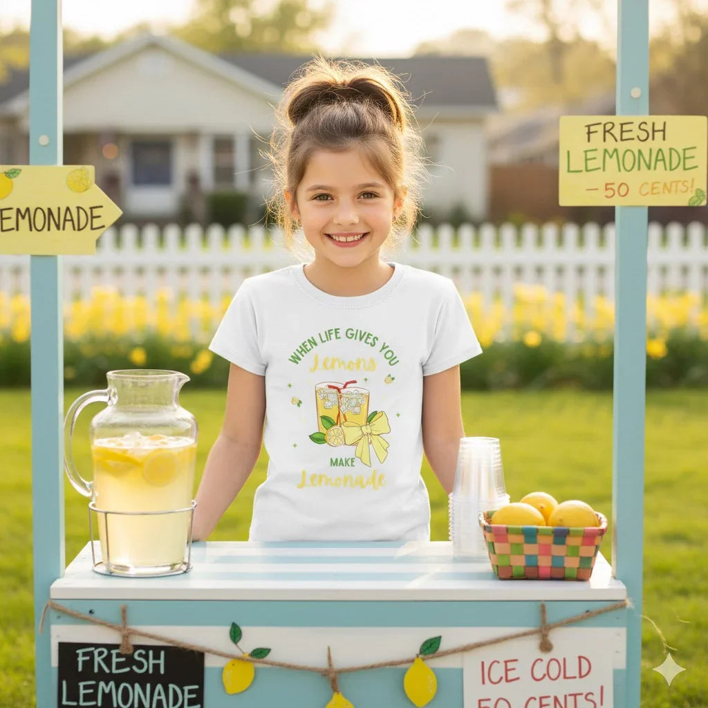 Squeeze the Day: Kids' Bow Lemonade T-Shirt - Make Life Sweet!