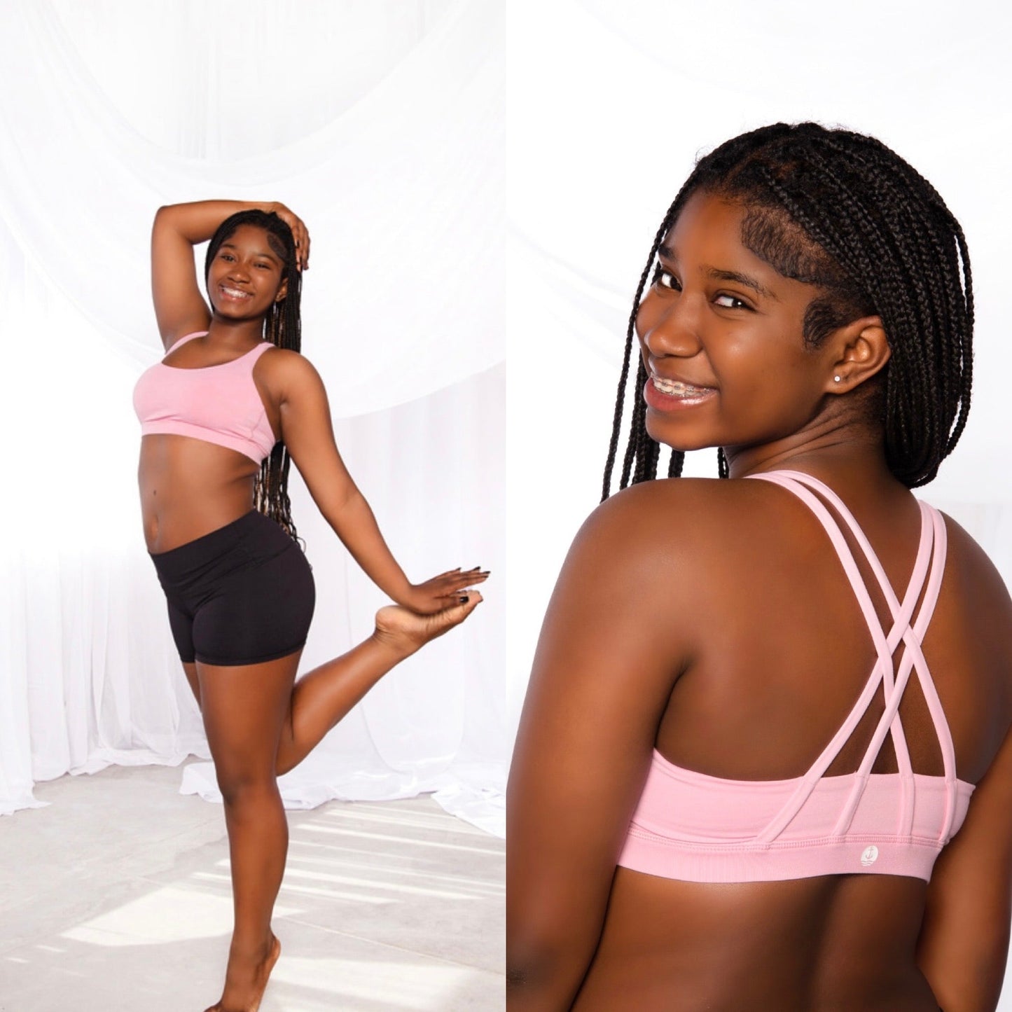 Atlas Petal Pink Bra Top girls dance top front view
