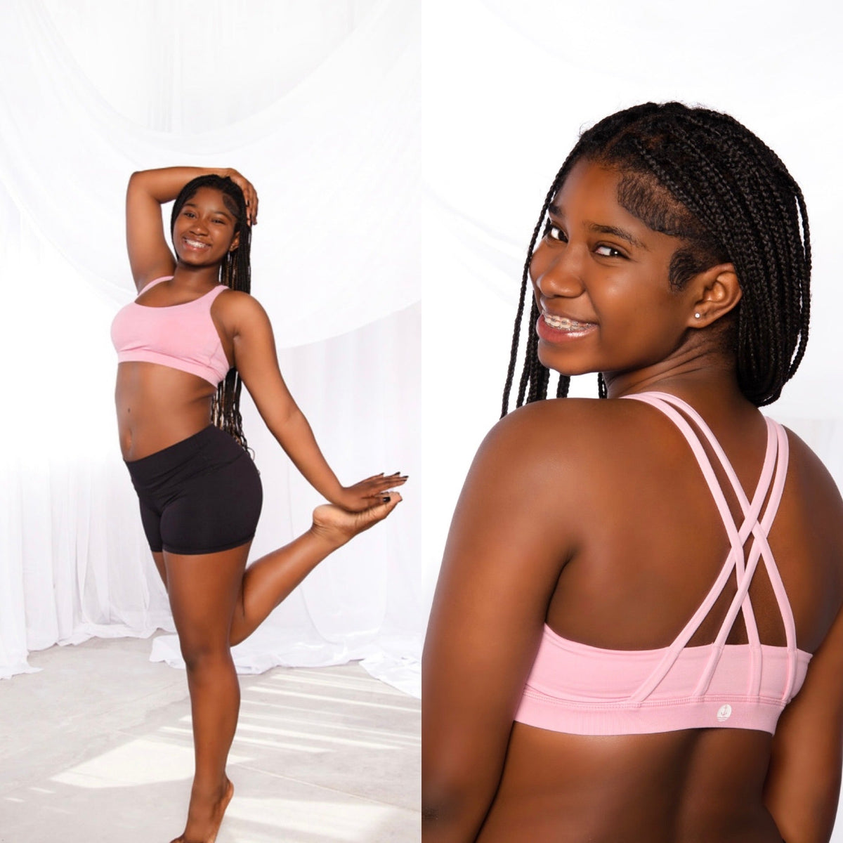 Atlas Petal Pink Bra Top girls dance top front view