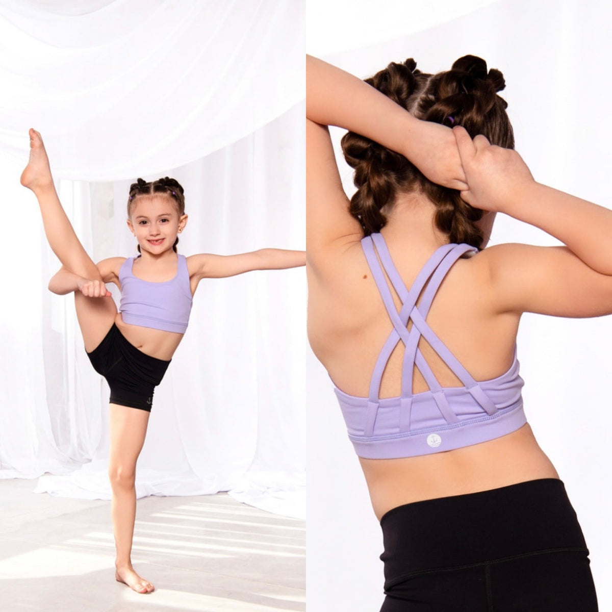 Atlas Lilac Bra Top girls dance top front view