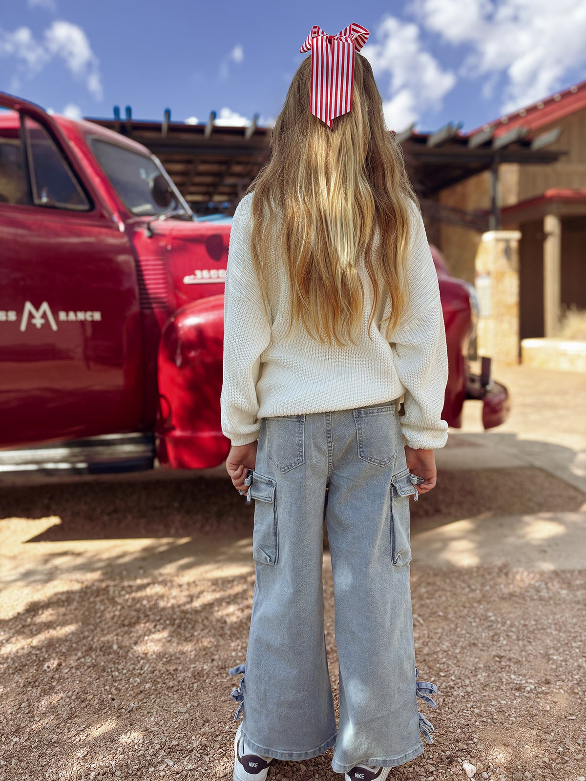 Mommy and Me Sweaters | Red Sequin Bows: Child showing plain back
