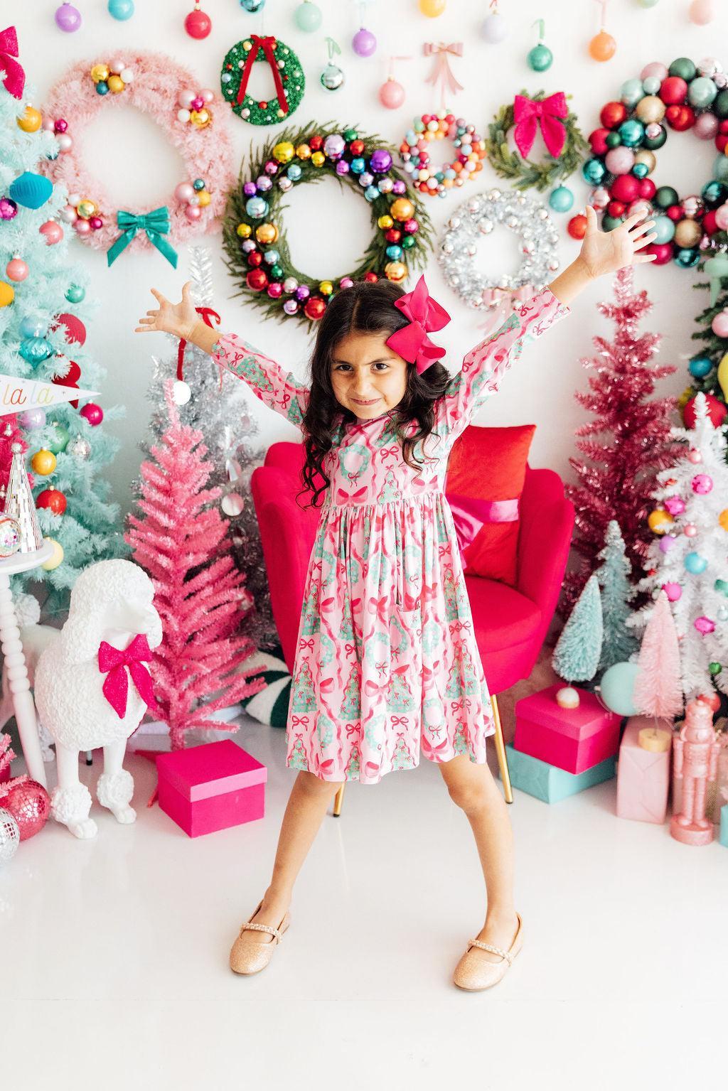 Mila & Rose Jingle Bows long-sleeve Pocket Twirl Dress, additional product view 2