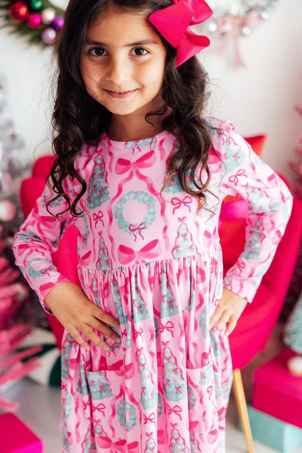 Mila & Rose Jingle Bows long-sleeve Pocket Twirl Dress, featured product view