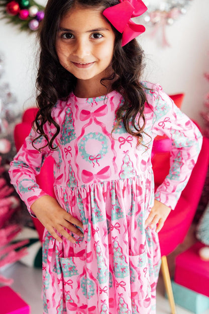 Mila & Rose Jingle Bows long-sleeve Pocket Twirl Dress, featured product view