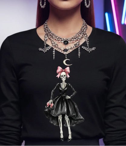 Skeleton Fashionista V-Neck Ladies Long Sleeve T-shirt