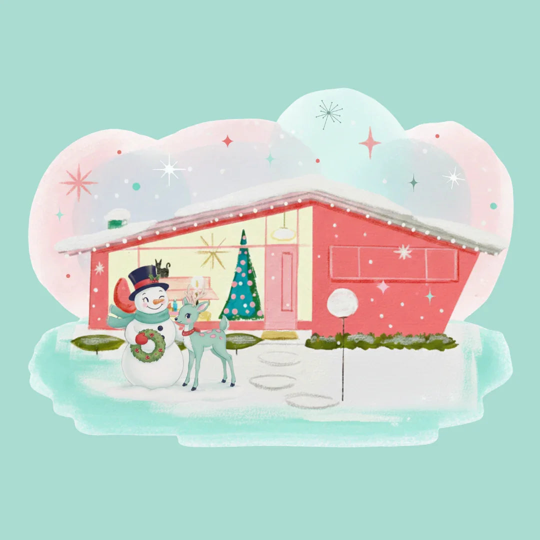 Mid-Century Christmas House Pillow Cover