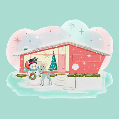 Mid-Century Christmas House Pillow Cover