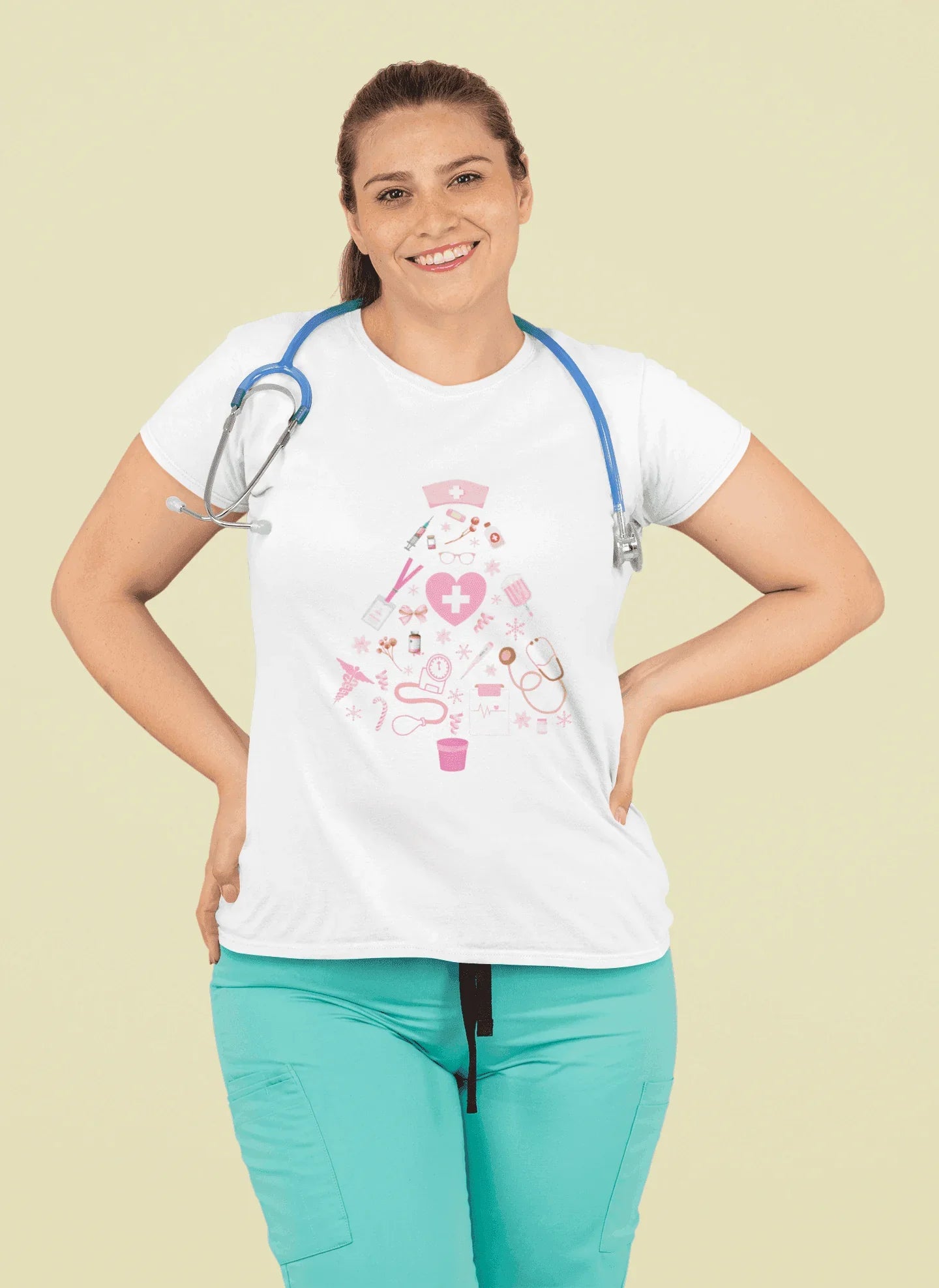 💖 Nurse's Pink Christmas Tree 💖 - Women's Softstyle T-shirt - Whippie's