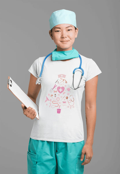 💖 Nurse's Pink Christmas Tree 💖 - Women's Softstyle T-shirt - Whippie's