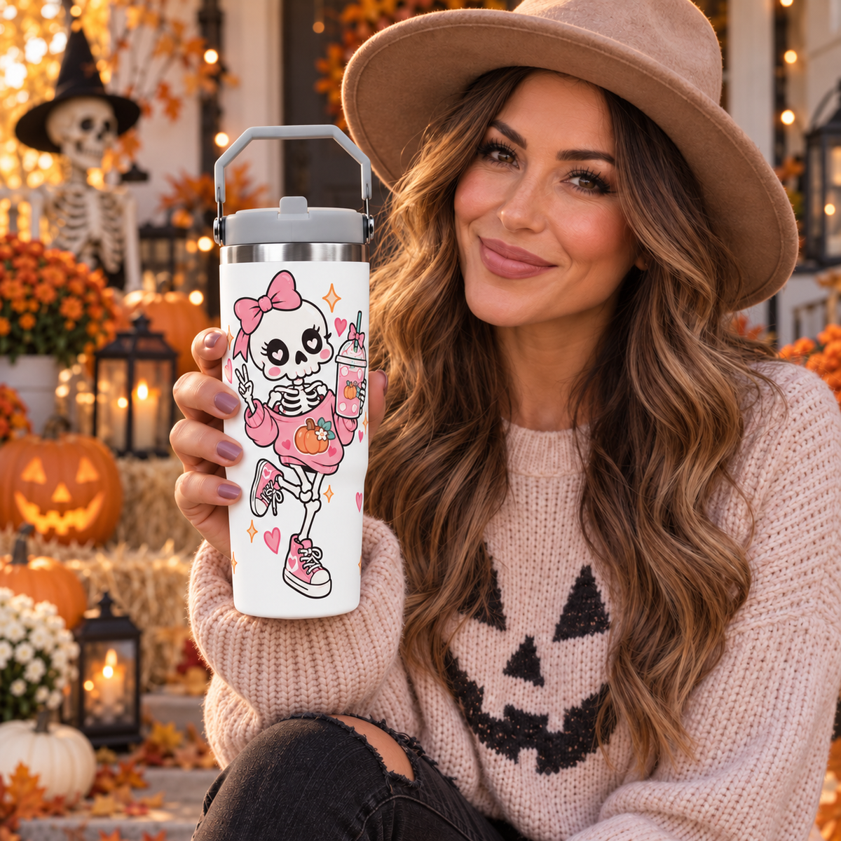 Pumpkin Spice Skeleton Cute Halloween Tumbler | 30oz