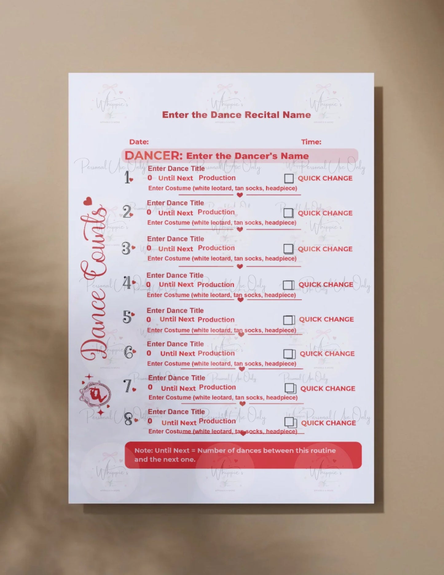 Recital Dance Counts Tracker (Printable)