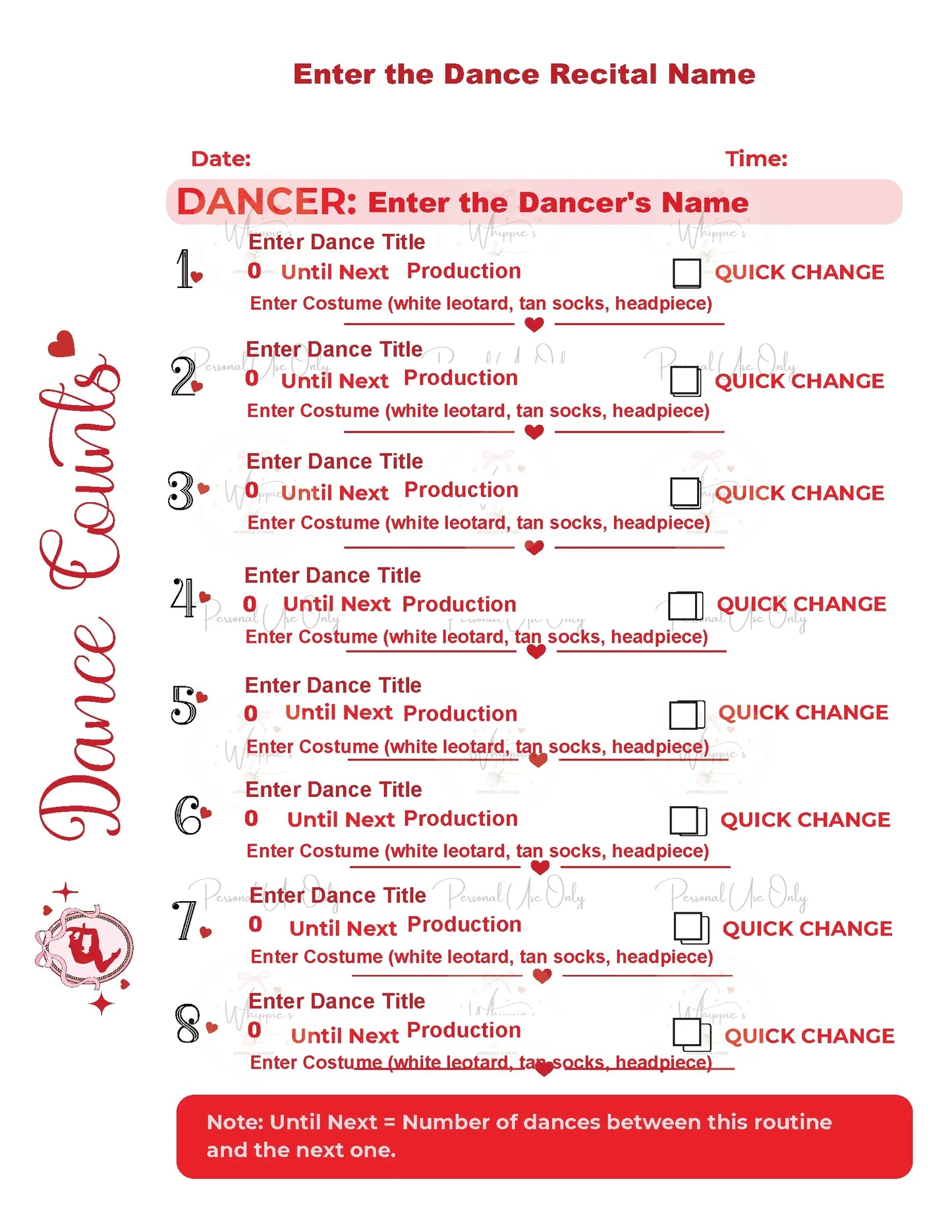 Recital Dance Count + Survival Kit Bundle (Printable)