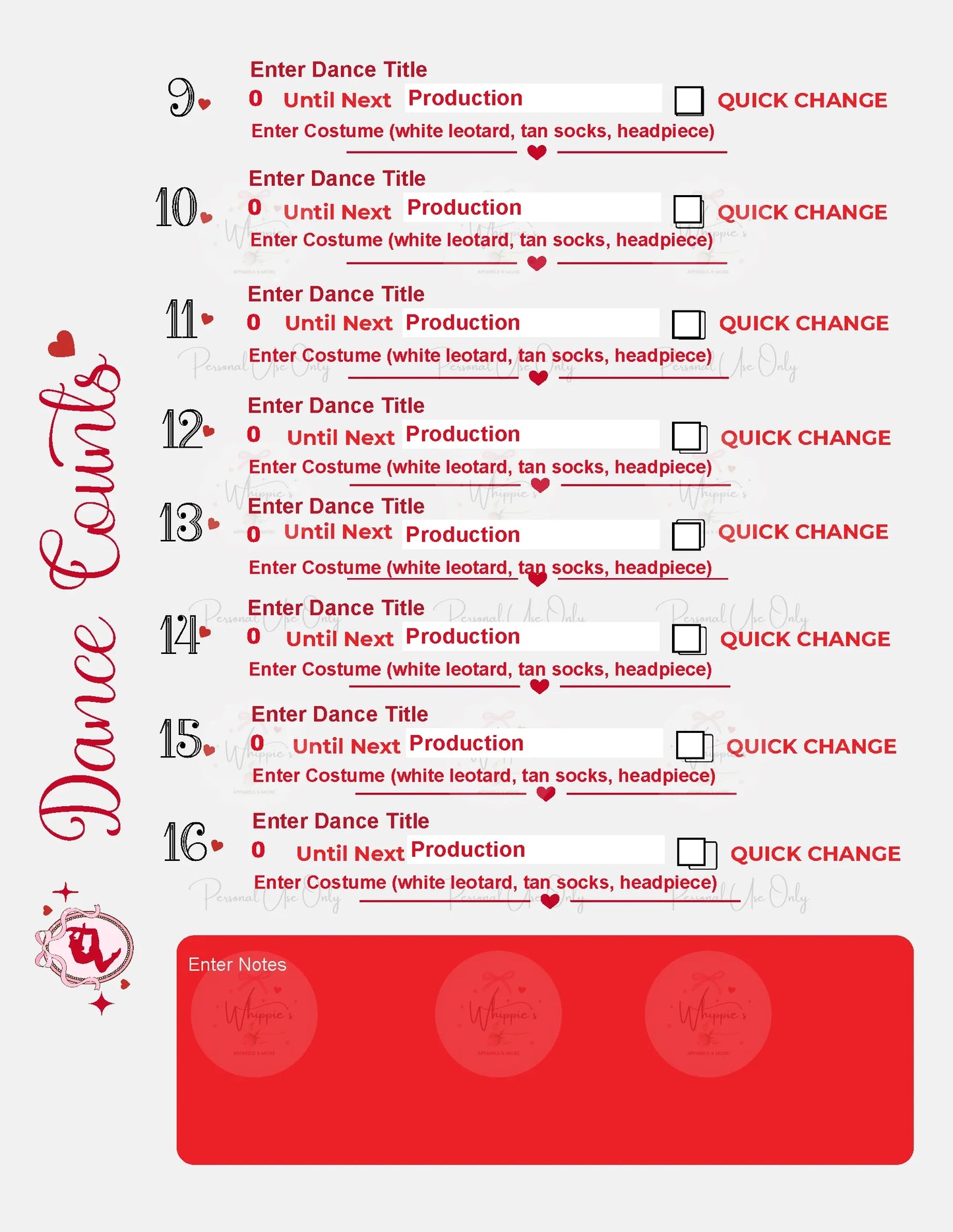 Recital Dance Counts Tracker (Printable)