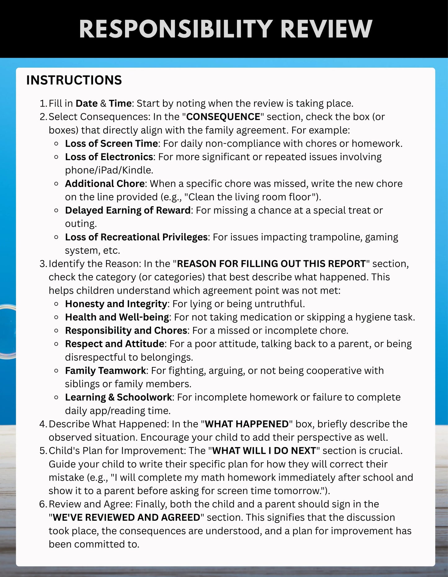 Parenting Guiding Growth: "Responsibility Review" Magnetic Notepad - Free Shipping