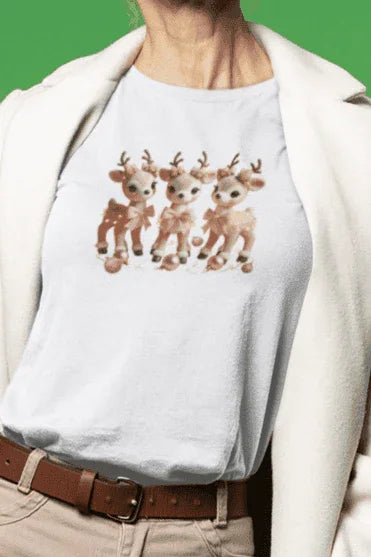 Rose Gold Reindeer Trio Christmas Decor - Women's Softstyle Tee - Whippie's