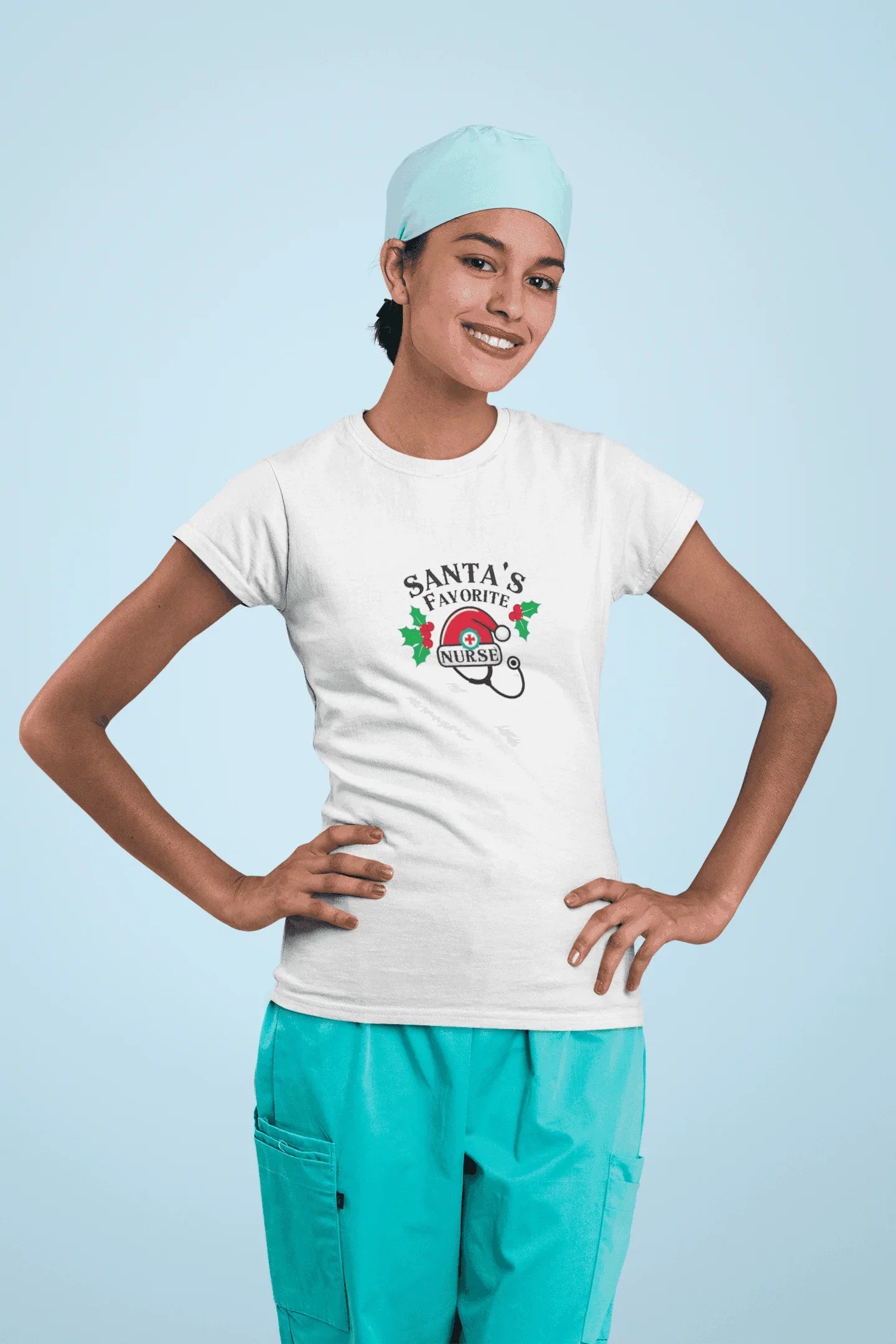 Santa's Favorite Nurse 🎅⚕️ - Stetoscope and Santa Hat 🎁🎄 - Women's Softstyle Tee - Whippie's