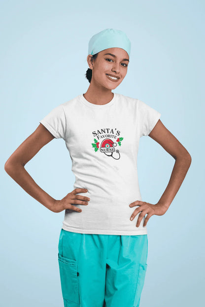 Santa's Favorite Nurse 🎅⚕️ - Stetoscope and Santa Hat 🎁🎄 - Women's Softstyle Tee - Whippie's