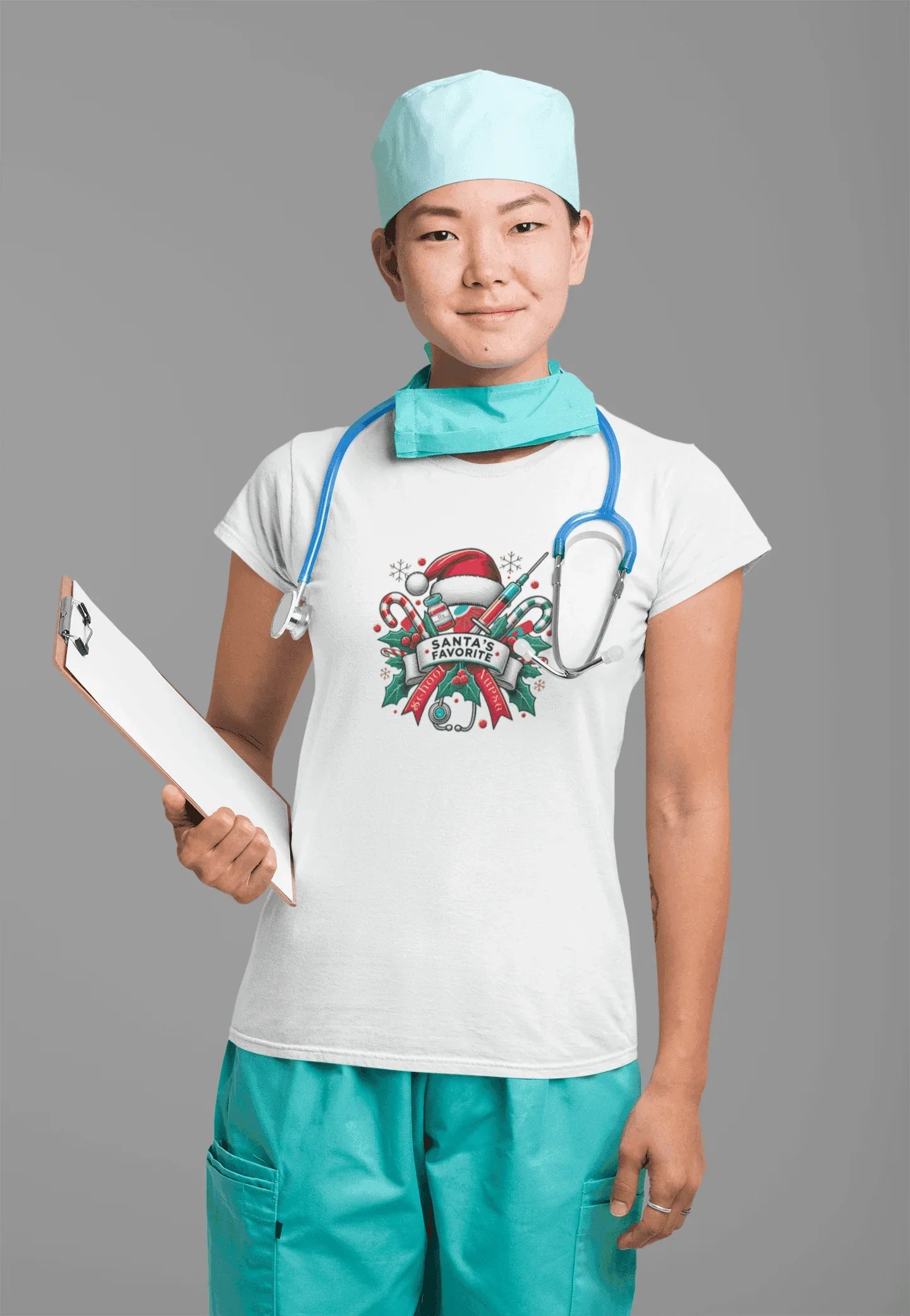Santa's Favorite School Nurse - Women's Softstyle Tee - Whippie's