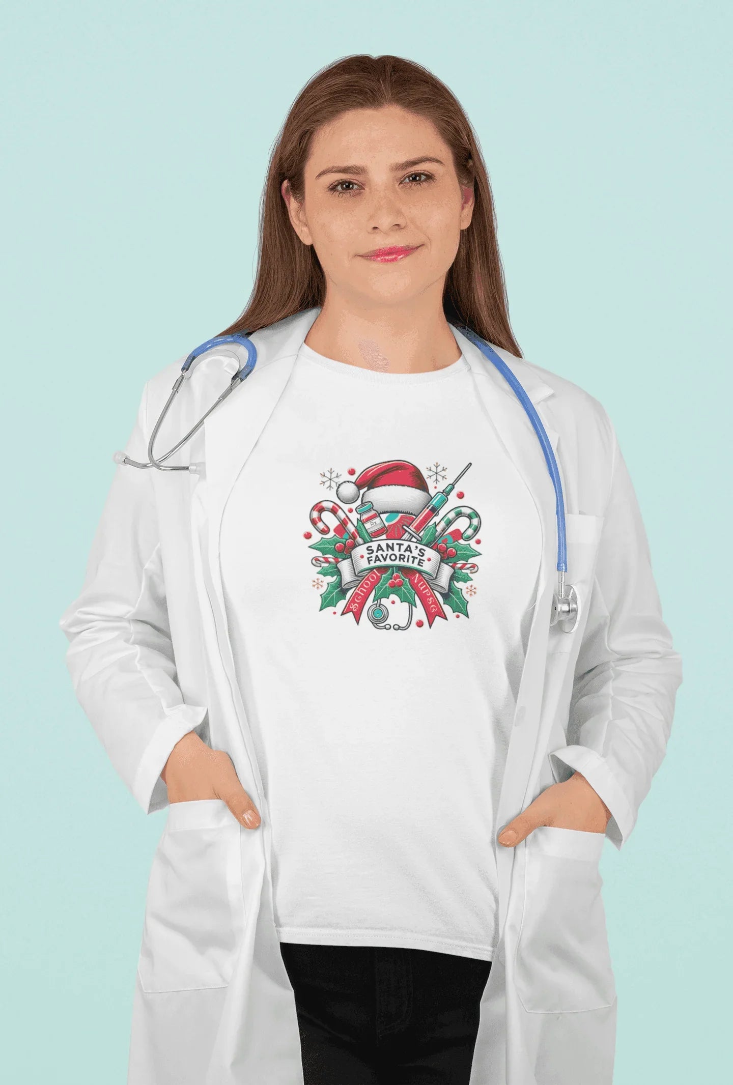 Santa's Favorite School Nurse - Women's Softstyle Tee - Whippie's