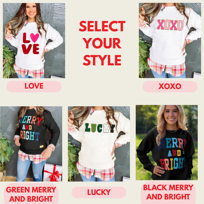 Chenille Cable Knit Sweatshirt | Holiday Collection